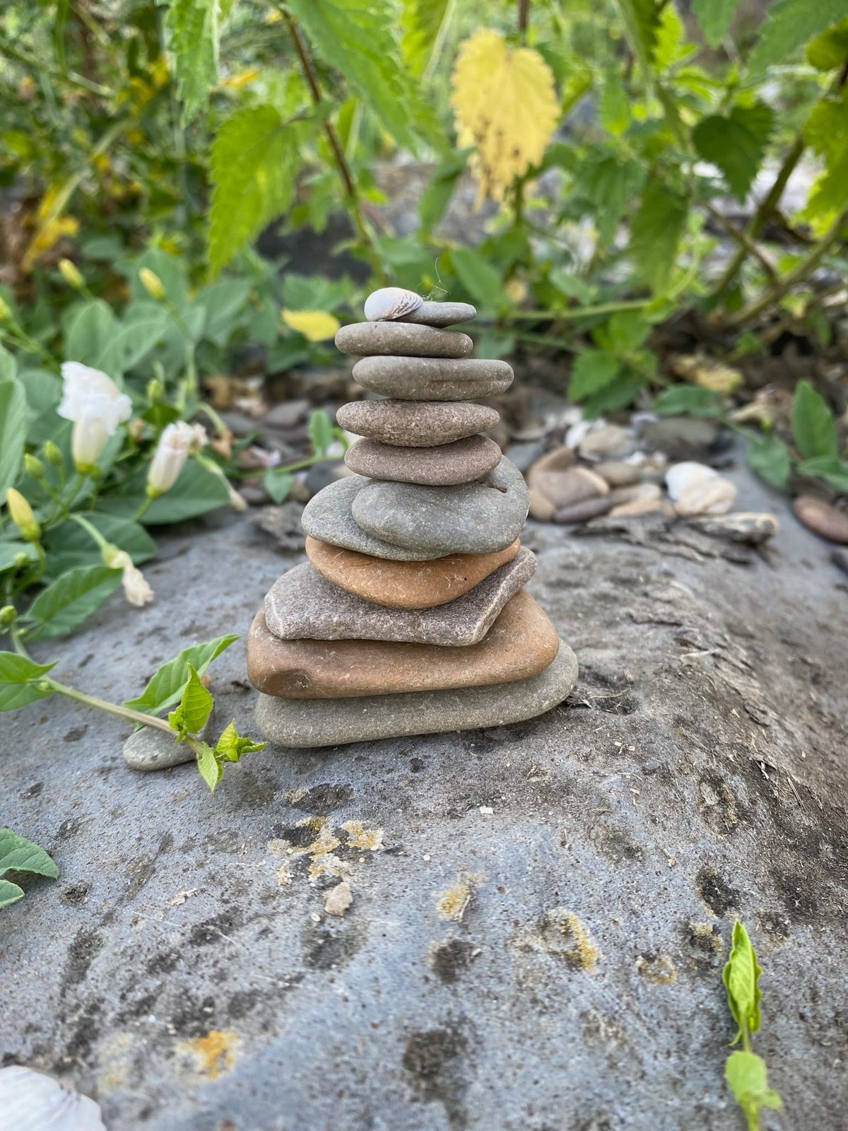 Kleiner ausbalancierter Steinturm in der Natur